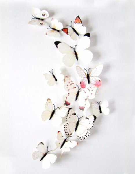 Dekoratívne motýliky na stenu 2 kusy - farba biela