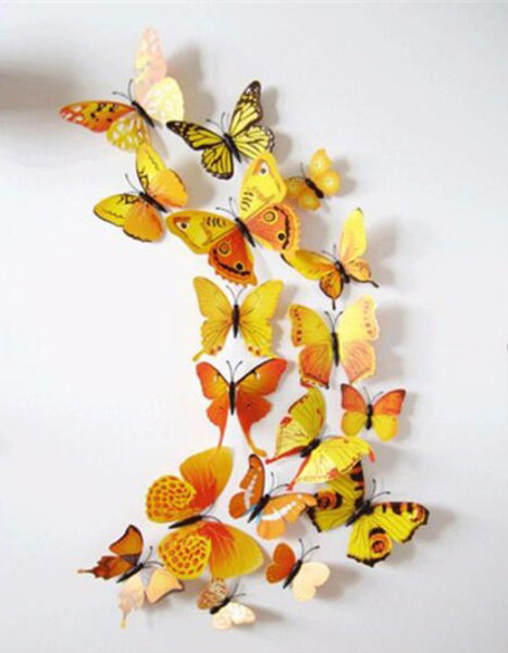 Dekoratívne motýle na stenu 2 kusy - farba žlto-oranžová