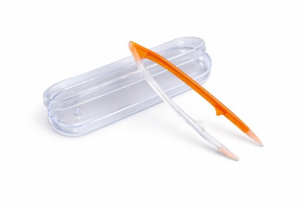Pinzeta na kontaktné šošovky v puzdre, veľká – oranžovo-trasparentná